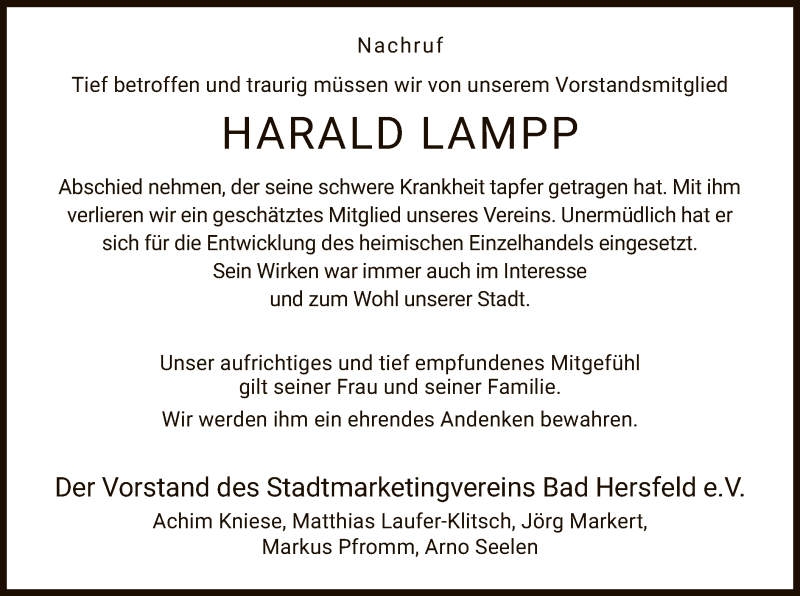  Traueranzeige für Harald Lampp vom 25.01.2020 aus Hersfeld