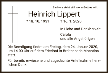 Traueranzeige von Heinrich Lippert von Hersfeld