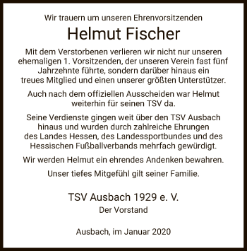 Traueranzeige von Helmut Fischer von Hersfeld