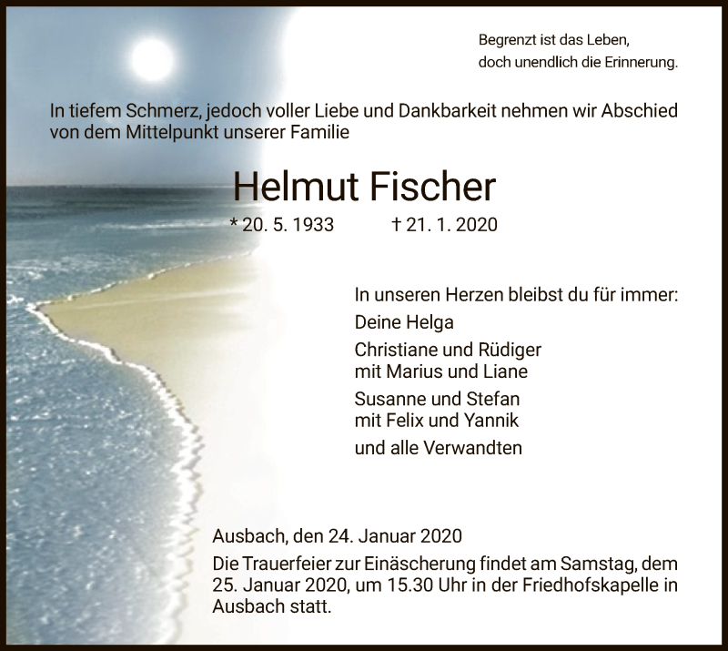  Traueranzeige für Helmut Fischer vom 24.01.2020 aus Hersfeld