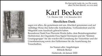 Traueranzeige von Karl Becker von Hersfeld