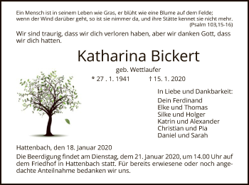 Traueranzeige von Katharina Bickert von Hersfeld