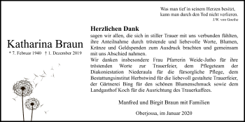 Traueranzeige von Katharina Braun von Hersfeld