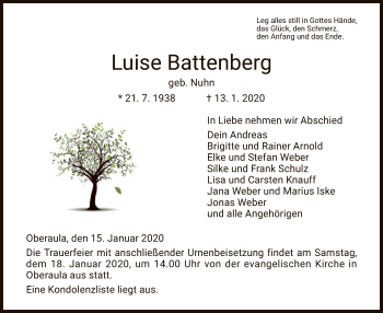 Traueranzeige von Luise Battenberg von Hersfeld