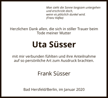 Traueranzeige von Uta Süsser von Hersfeld