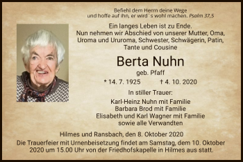 Traueranzeige von Berta Nuhn von HZ