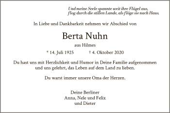 Traueranzeige von Berta Nuhn von HZ