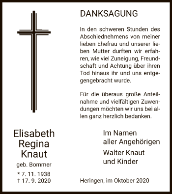 Traueranzeige von Elisabeth Knaut von HZ