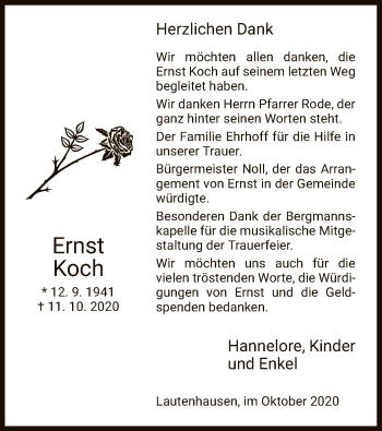 Traueranzeige von Ernst Koch von HZ