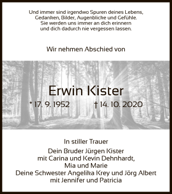 Traueranzeige von Erwin Kister von HZ