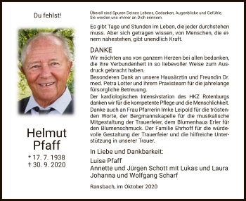 Traueranzeige von Helmut Pfaff von HZ