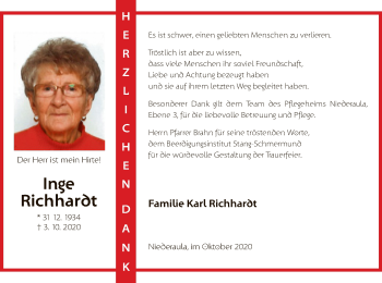 Traueranzeige von Inge Richhardt von HZ