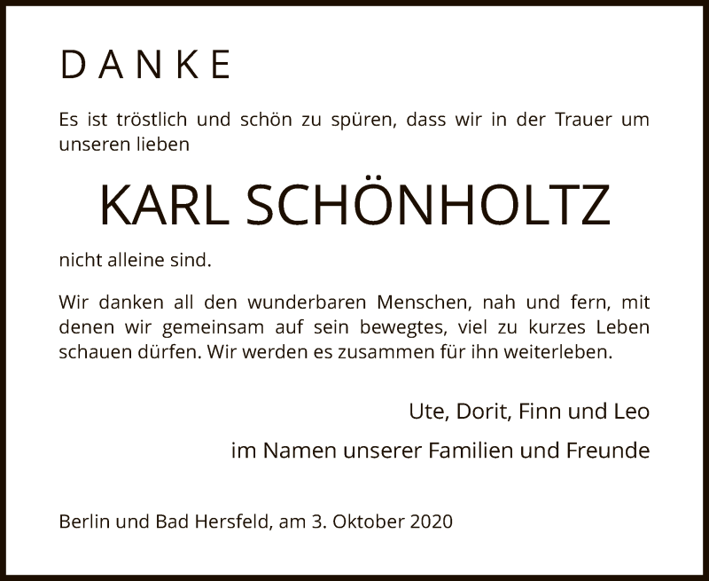  Traueranzeige für Karl Schönholtz vom 03.10.2020 aus HZ