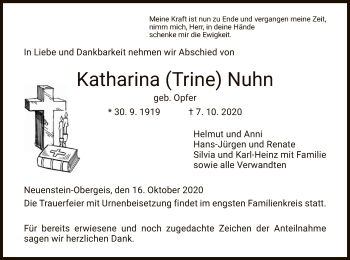 Traueranzeige von Katharina Nuhn von HZ