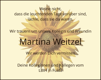 Traueranzeige von Martina Weitzel von HZ