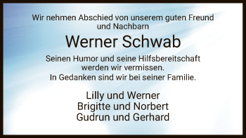 Traueranzeige von Werner Schwab von HZ