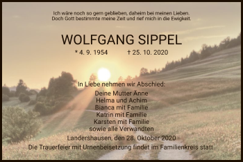 Traueranzeige von Wolfgang Sippel von HZ