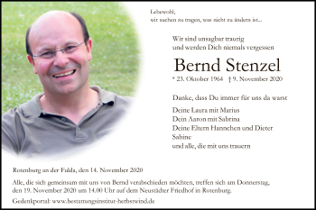 Traueranzeige von Bernd Stenzel von HZ