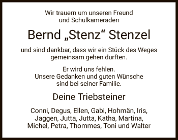 Traueranzeige von Bernd Stenzel von HNA