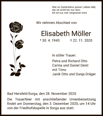 Traueranzeige von Elisabeth Möller von HZ