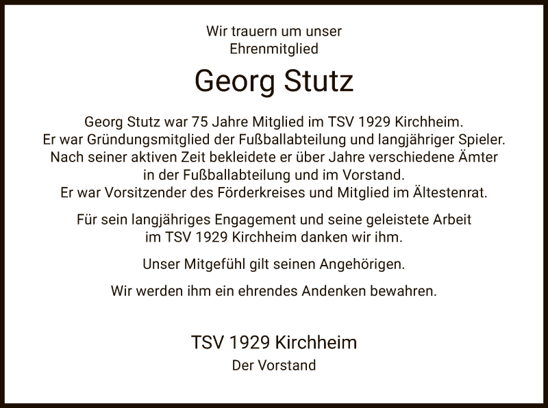  Traueranzeige für Georg Stutz vom 30.11.2020 aus HZ