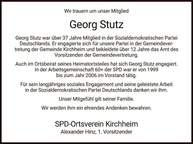  Traueranzeige für Georg Stutz vom 30.11.2020 aus HZ