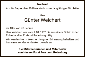 Traueranzeige von Günter Weichert von HNA