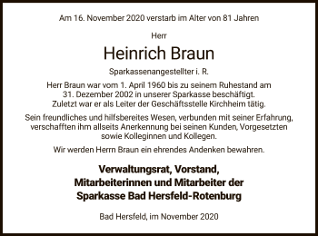 Traueranzeige von Heinrich Braun von HZ