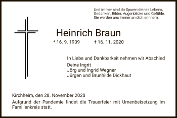 Traueranzeige von Heinrich Braun von HZ