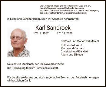 Traueranzeige von Karl Sandrock von HZ