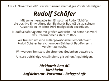 Traueranzeige von Rudolf Schäfer von HZ