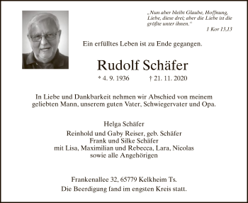 Traueranzeige von Rudolf Schäfer von HZ