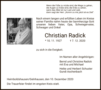 Traueranzeige von Christian Radick von HZ