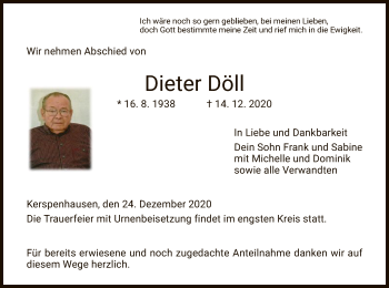 Traueranzeige von Dieter Döll von HZ