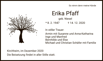 Traueranzeige von Erika Pfaff von HZ