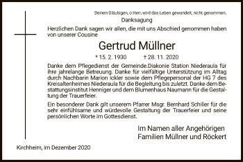 Traueranzeige von Gertrud Müllner von HZ