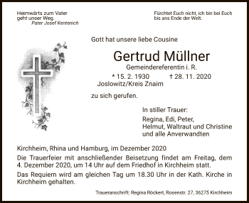 Traueranzeige von Gertrud Müllner von HZ