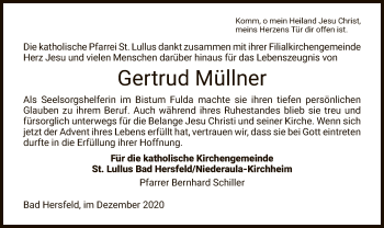 Traueranzeige von Gertrud Müllner von HZ