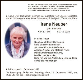 Traueranzeige von Irene Neuber von HZ