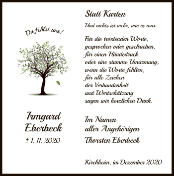 Traueranzeige von Irmgard Eberbeck von HZ