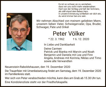 Traueranzeige von Peter Völker von HZ