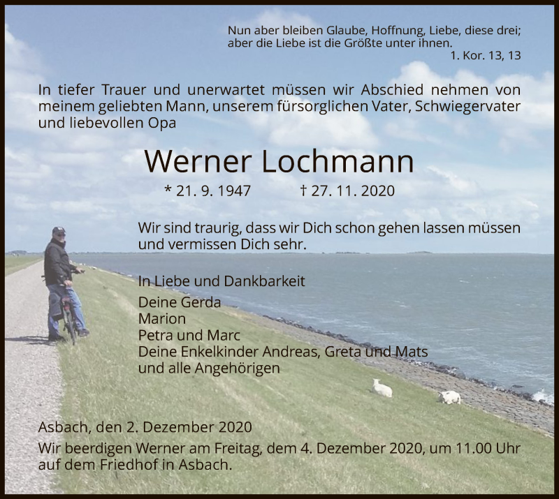  Traueranzeige für Werner Lochmann vom 02.12.2020 aus HZ