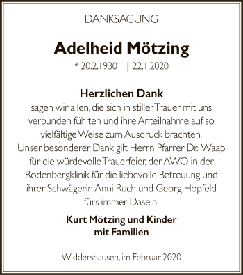 Traueranzeige von Adelheid Mötzing von Hersfeld