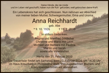 Traueranzeige von Anna Reichhardt von Hersfeld