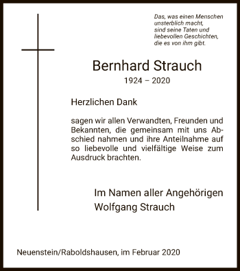 Traueranzeige von Bernhard Strauch von Hersfeld