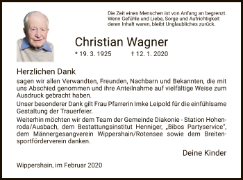 Traueranzeige von Christian Wager von Hersfeld