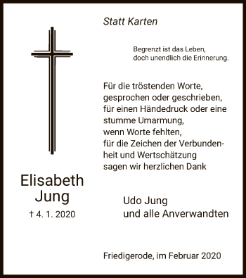 Traueranzeige von Elisabeth Jung von Hersfeld