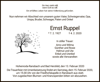 Traueranzeige von Ernst Ruppel von Hersfeld