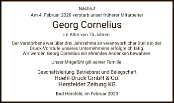 Traueranzeige von Georg Cornelius von Hersfeld