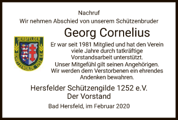 Traueranzeige von Georg Cornelius von Hersfeld